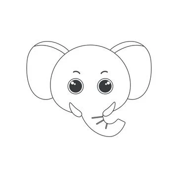 Cute elephant face with trunk and big ears, animals head of simple geometric Stock Illustration