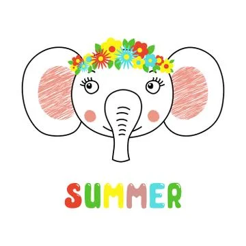 Cute elephant with flowers Illustrazione stock