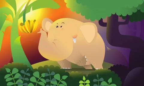Cute elephant in forest. Vector illustration Stock Illustration