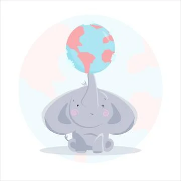 Cute elephant with globe Stock Illustration