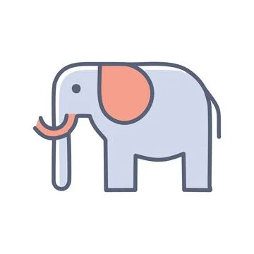 Cute elephant icon. Simple line art icon of a cute elephant. Perfect for ki.. Stock Illustration