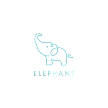 Cute Elephant Logo Design Template Flat Style Vector Stock Illustration