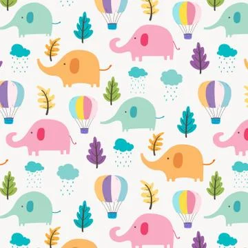 Cute Elephant Pattern Background For Kids. Vector Illustration. イラスト素材