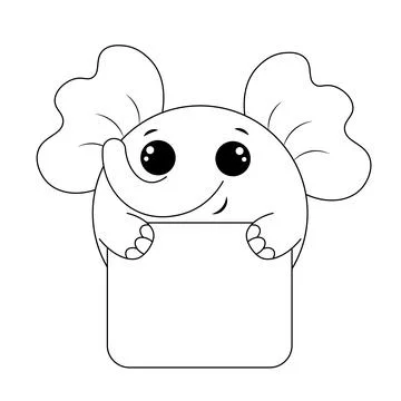 Cute Elephant with poster without text in black and white for congratulation Stock Illustration