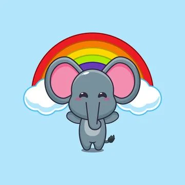 Cute elephant with rainbow cartoon vector illustration Stock Illustration