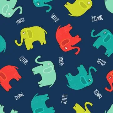 Cute elephant seamless pattern background in cartoon design Stock Illustration