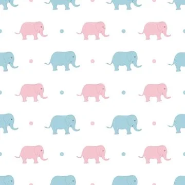 Cute elephant seamless pattern vector on isolated white background Stock Illustration