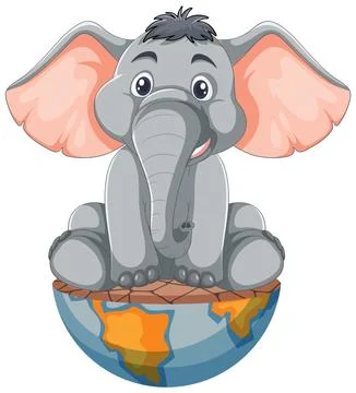 Cute Elephant Sitting on a Globe Stock Illustration