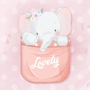 Cute elephant sitting inside the pocket illustration Stock Illustration