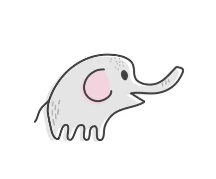 Cute elephant sketch doodle vector illustration isolated on white background Stock Illustration