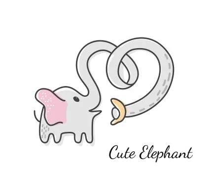 Cute elephant sketch doodle vector illustration isolated on white background Stock Illustration