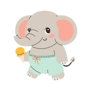 Cute Elephant summer vector illustration. Enjoying Hot Summer Eating Ice Cream Stock Illustration