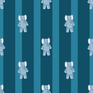 Cute elephant toy seamless pattern. Funny child playthings in doodle style. Stock Illustration