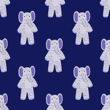 Cute elephant toy seamless pattern. Funny child playthings in doodle style. Stock Illustration