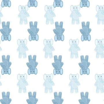 Cute elephant toy seamless pattern. Funny child playthings in doodle style. Stock Illustration