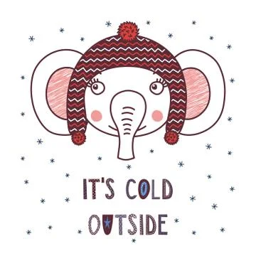 Cute elephant in a warm hat Stock Illustration