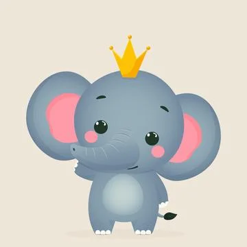 Cute Elephant Wearing Crown Flat Vector Illustration Isolated Stock Illustration