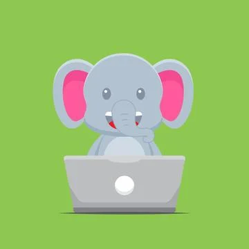 Cute Elephant Working with Laptop Stock Illustration