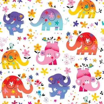 Cute elephants seamless pattern Stock Illustration