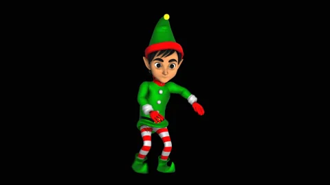 Cute Elf dancing salsa isolated with alpha channel. Seamless funny Christmas Stock Footage 98363860