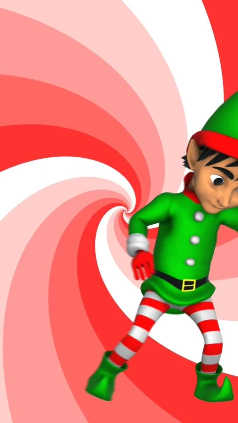Cute elf dancing salsa with a spiral retro background. Seamless funny Christmas Stock Footage 320265719