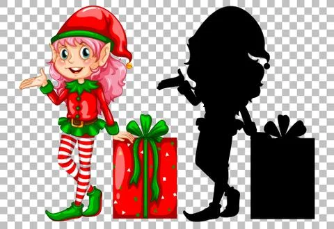 Cute elf next to gift box Stock Illustration