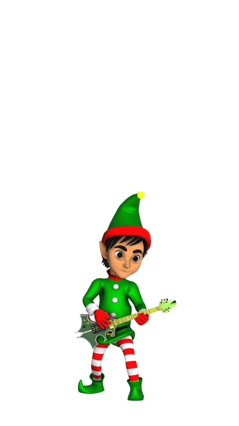Cute elf playing rock guitar isolated with copy space. Seamless funny Christmas Video stock 320605887