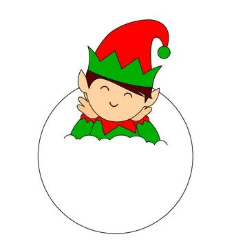 Cute elf in white circle of snow. Merry christmas, vector illustration. Illustrazione stock