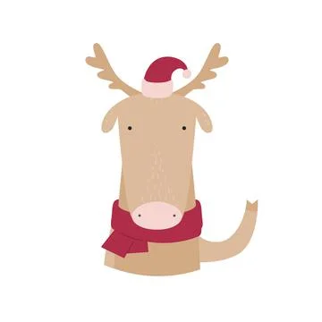 Cute elk in a hat and a scarf . Vector illustration for cards, invitations Stock Illustration
