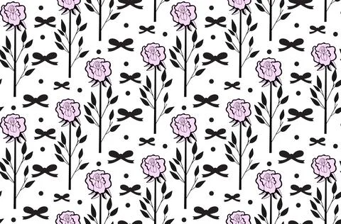 Cute emo oses black and white seamless pattern y2k, Hand drawn girly style 스톡 일러스트