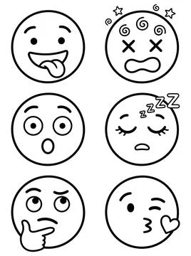 Cute emoji face expression line art set for coloring page with dizzy thinking Stock Illustration