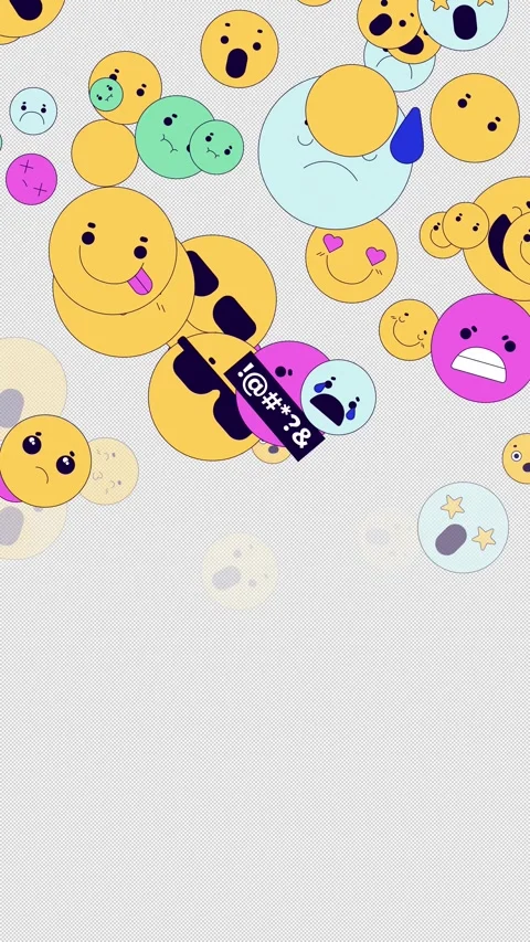 Cute emojis animated vertical overlay with falling down Stock Footage 334105399