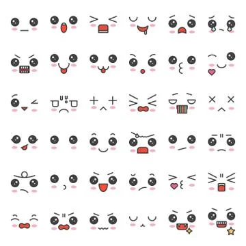 Cute emotion face in various expession, editable stroke icon set 2 Stock Illustration