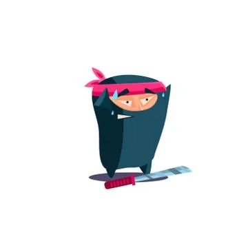 Cute Emotional Ninja Scared, Dropped Weapon Stock Illustration
