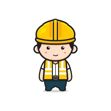 Cute engineer character cartoon icon illustration Stock Illustration