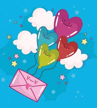 Cute envelope and balloons Stock Illustration
