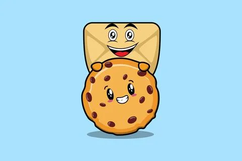 Cute Envelope cartoon character hiding in biscuits Stock Illustration