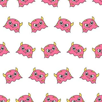 Cute evil monster seamless pattern textile print. repeat pattern background d Illustrazione stock