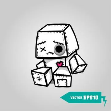 Cute evil robot felt sad halloween sticker Stock Illustration