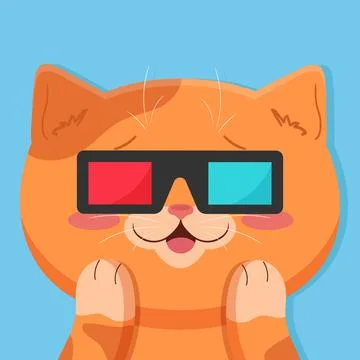 Cute excited ginger cat in 3d glasses. Cat watching a movie Stock Illustration