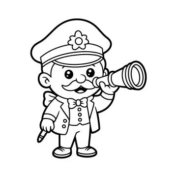 Cute Explorer Kid Standing Pose Coloring Page design Stock Illustration