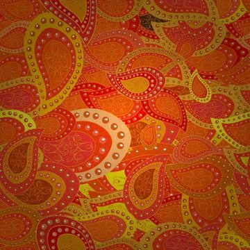 Cute fabric pattern. Vector illustration. Elements yellow, red and orange on col 스톡 일러스트