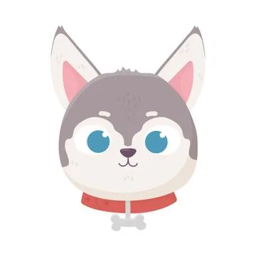 Cute face dog collar with bone domestic cartoon animal, pets Stock Illustration
