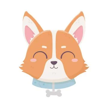 Cute face dog collar with bone domestic cartoon animal, pets Stock Illustration