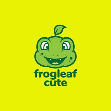 Cute face green frog leaf logo design イラスト素材