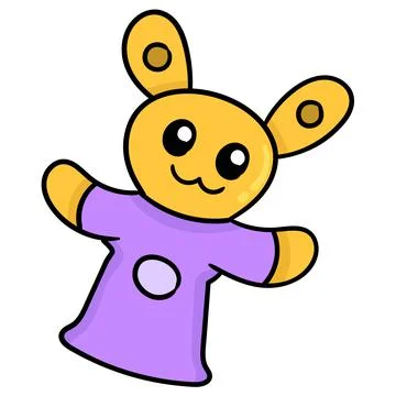 Cute face hand puppet in the shape of a rabbit. doodle icon drawing Stock Illustration