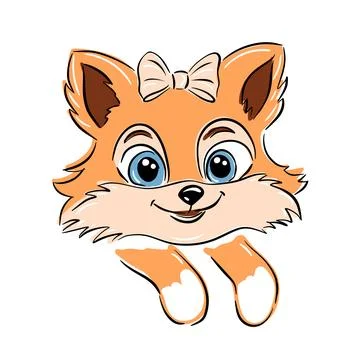 Cute face or head of fox, vector kids print Stock Illustration