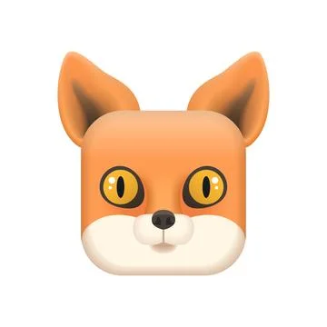 Cute face of red wild fox, animal head in button of square shape Stock Illustration