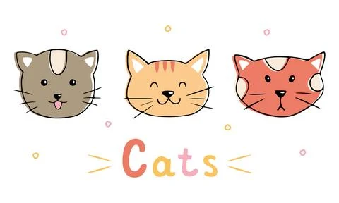 Cute faces of cats in doodle style. Vector illustration Stock Illustration