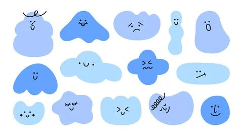 Cute faces of fictional characters with different emotions. 库存插图